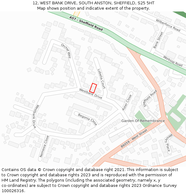 12, WEST BANK DRIVE, SOUTH ANSTON, SHEFFIELD, S25 5HT: Location map and indicative extent of plot