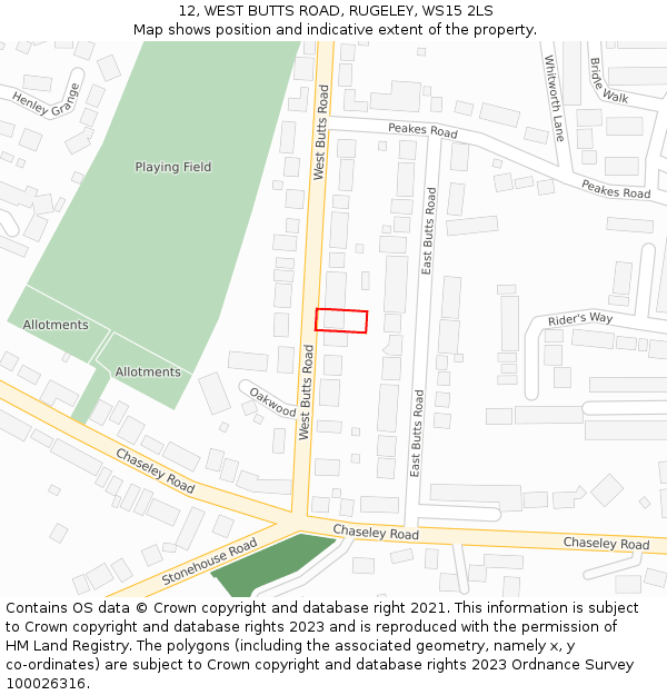 12, WEST BUTTS ROAD, RUGELEY, WS15 2LS: Location map and indicative extent of plot