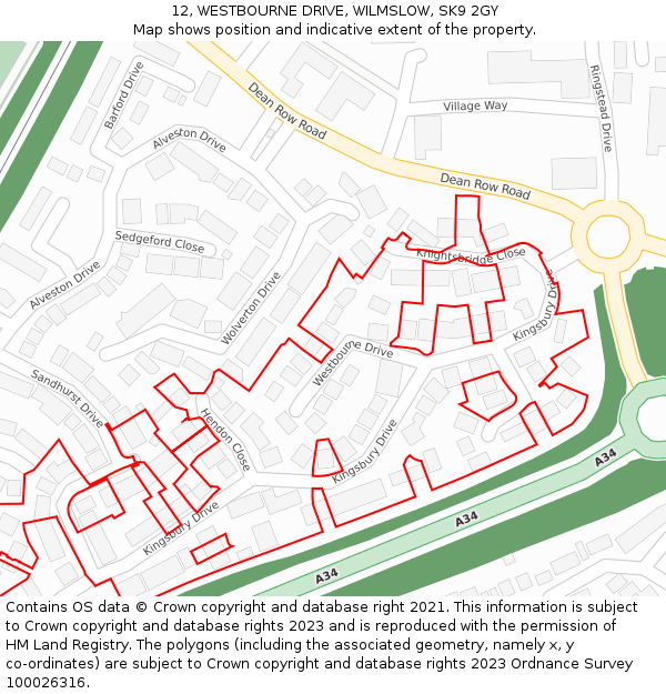 12, WESTBOURNE DRIVE, WILMSLOW, SK9 2GY: Location map and indicative extent of plot