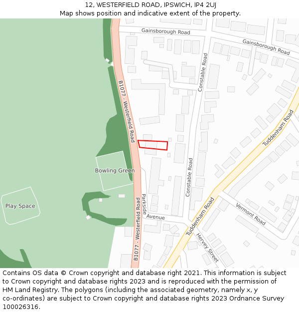 12, WESTERFIELD ROAD, IPSWICH, IP4 2UJ: Location map and indicative extent of plot