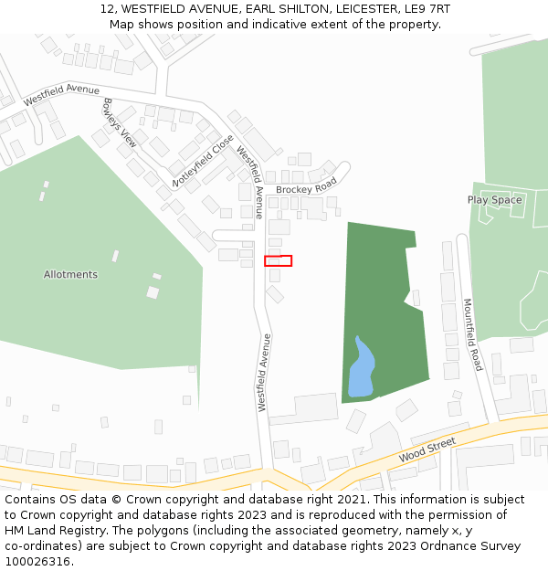 12, WESTFIELD AVENUE, EARL SHILTON, LEICESTER, LE9 7RT: Location map and indicative extent of plot
