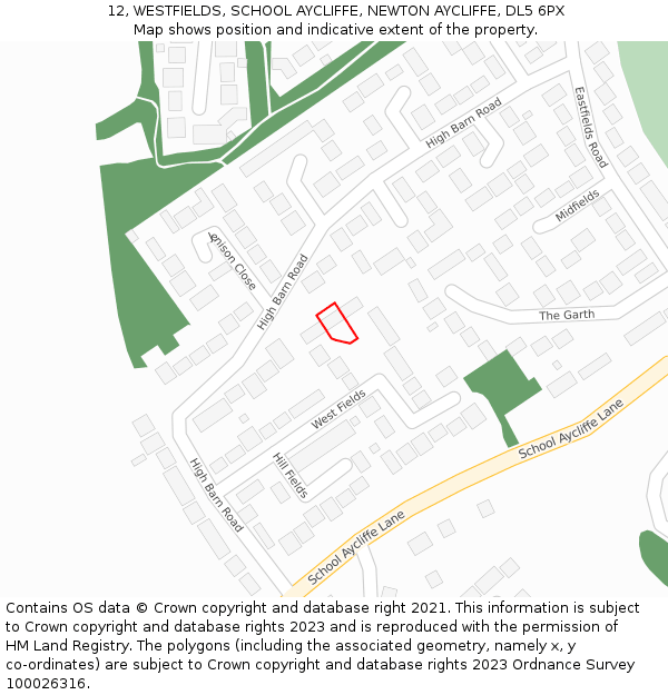 12, WESTFIELDS, SCHOOL AYCLIFFE, NEWTON AYCLIFFE, DL5 6PX: Location map and indicative extent of plot