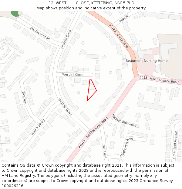 12, WESTHILL CLOSE, KETTERING, NN15 7LD: Location map and indicative extent of plot