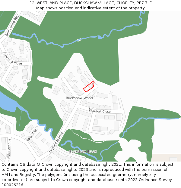 12, WESTLAND PLACE, BUCKSHAW VILLAGE, CHORLEY, PR7 7LD: Location map and indicative extent of plot