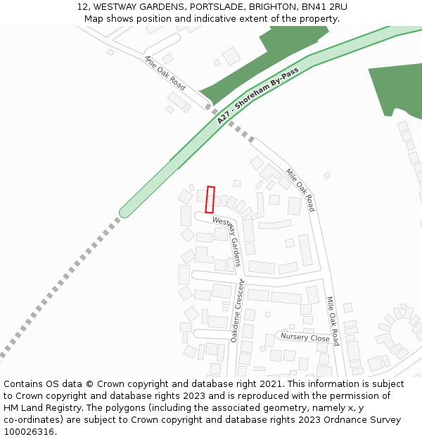 12, WESTWAY GARDENS, PORTSLADE, BRIGHTON, BN41 2RU: Location map and indicative extent of plot