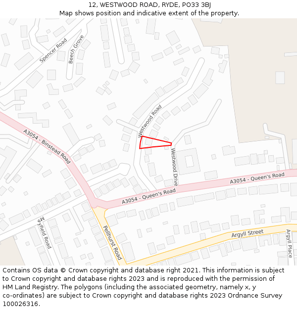 12, WESTWOOD ROAD, RYDE, PO33 3BJ: Location map and indicative extent of plot