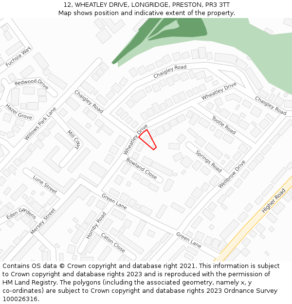 12, WHEATLEY DRIVE, LONGRIDGE, PRESTON, PR3 3TT: Location map and indicative extent of plot