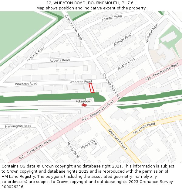 12, WHEATON ROAD, BOURNEMOUTH, BH7 6LJ: Location map and indicative extent of plot