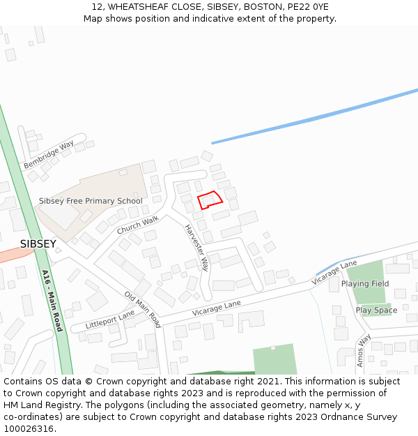 12, WHEATSHEAF CLOSE, SIBSEY, BOSTON, PE22 0YE: Location map and indicative extent of plot