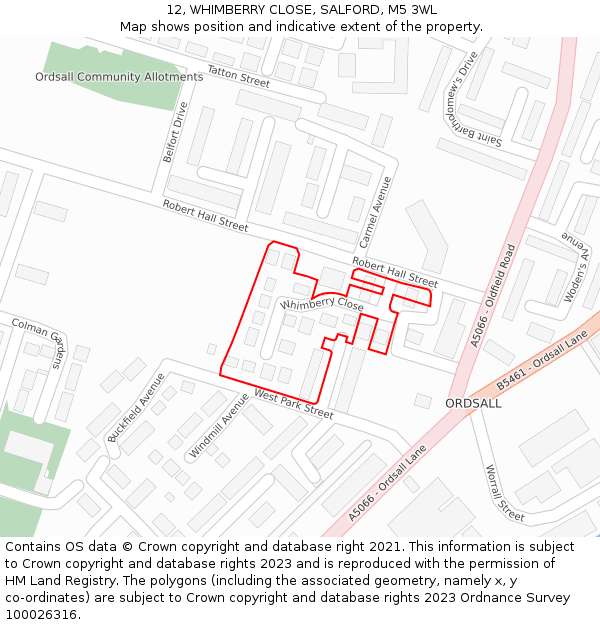 12, WHIMBERRY CLOSE, SALFORD, M5 3WL: Location map and indicative extent of plot