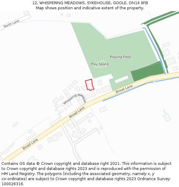 12, WHISPERING MEADOWS, SYKEHOUSE, GOOLE, DN14 9FB: Location map and indicative extent of plot