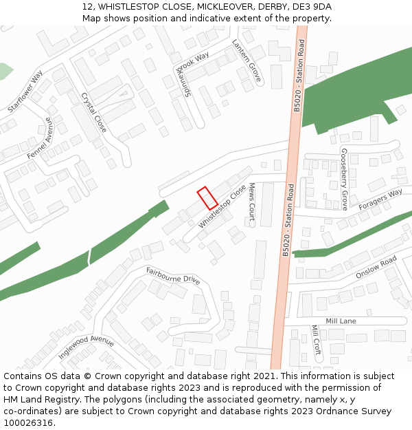 12, WHISTLESTOP CLOSE, MICKLEOVER, DERBY, DE3 9DA: Location map and indicative extent of plot