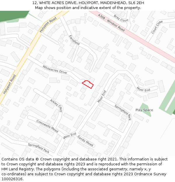 12, WHITE ACRES DRIVE, HOLYPORT, MAIDENHEAD, SL6 2EH: Location map and indicative extent of plot