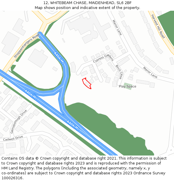 12, WHITEBEAM CHASE, MAIDENHEAD, SL6 2BF: Location map and indicative extent of plot