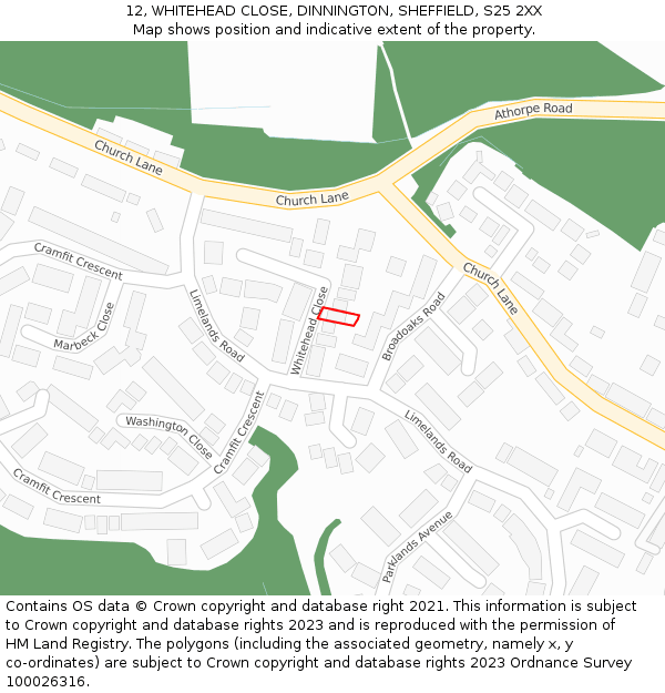 12, WHITEHEAD CLOSE, DINNINGTON, SHEFFIELD, S25 2XX: Location map and indicative extent of plot