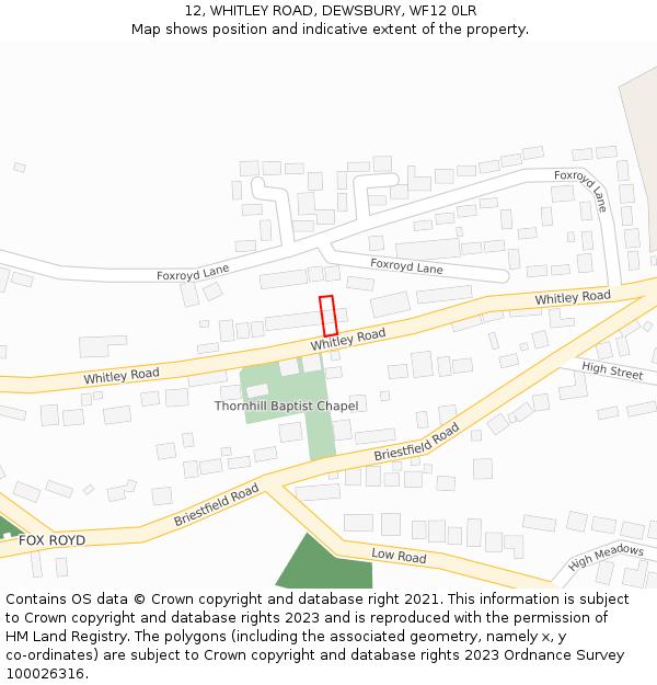 12, WHITLEY ROAD, DEWSBURY, WF12 0LR: Location map and indicative extent of plot