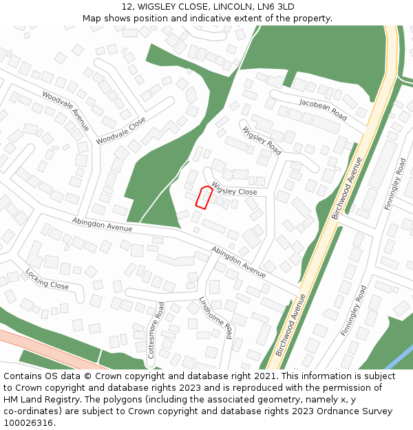 12, WIGSLEY CLOSE, LINCOLN, LN6 3LD: Location map and indicative extent of plot