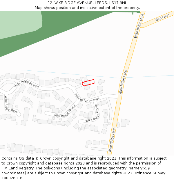 12, WIKE RIDGE AVENUE, LEEDS, LS17 9NL: Location map and indicative extent of plot
