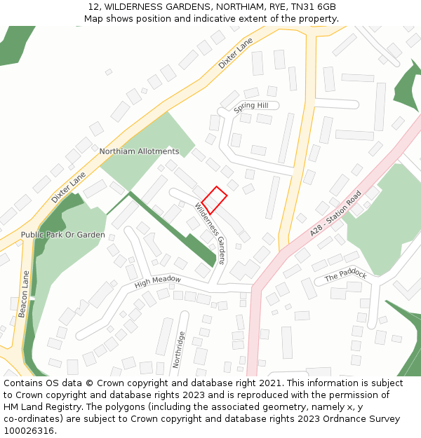 12, WILDERNESS GARDENS, NORTHIAM, RYE, TN31 6GB: Location map and indicative extent of plot