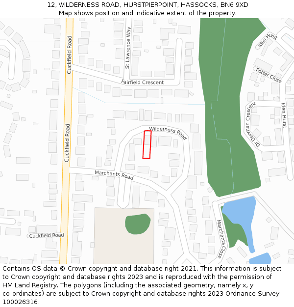 12, WILDERNESS ROAD, HURSTPIERPOINT, HASSOCKS, BN6 9XD: Location map and indicative extent of plot