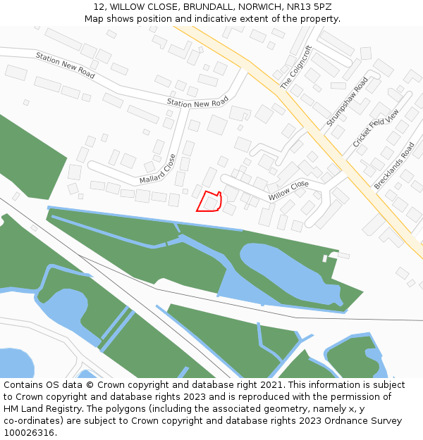 12, WILLOW CLOSE, BRUNDALL, NORWICH, NR13 5PZ: Location map and indicative extent of plot