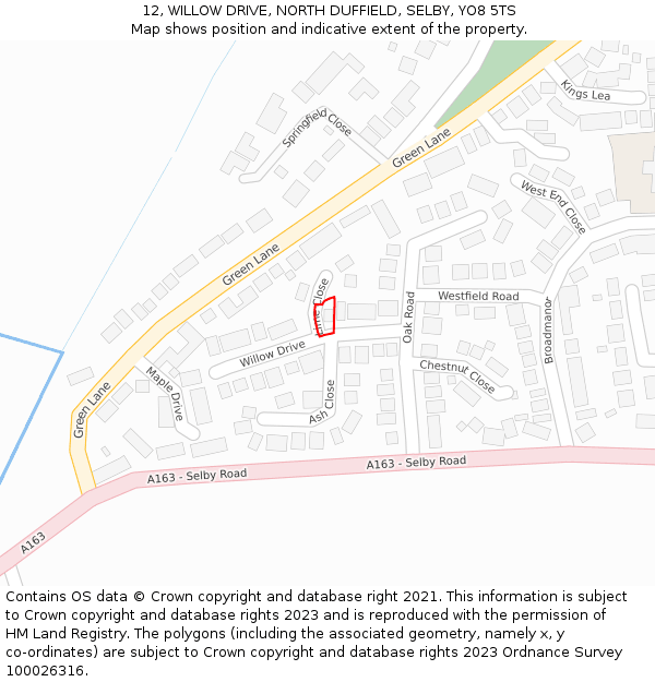 12, WILLOW DRIVE, NORTH DUFFIELD, SELBY, YO8 5TS: Location map and indicative extent of plot