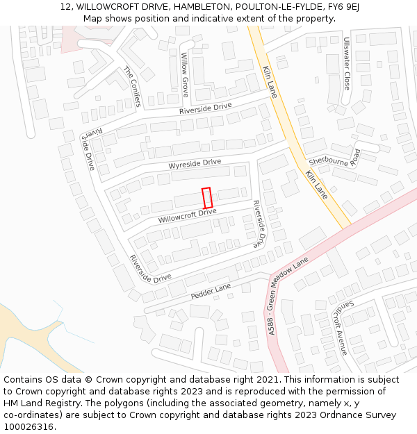12, WILLOWCROFT DRIVE, HAMBLETON, POULTON-LE-FYLDE, FY6 9EJ: Location map and indicative extent of plot