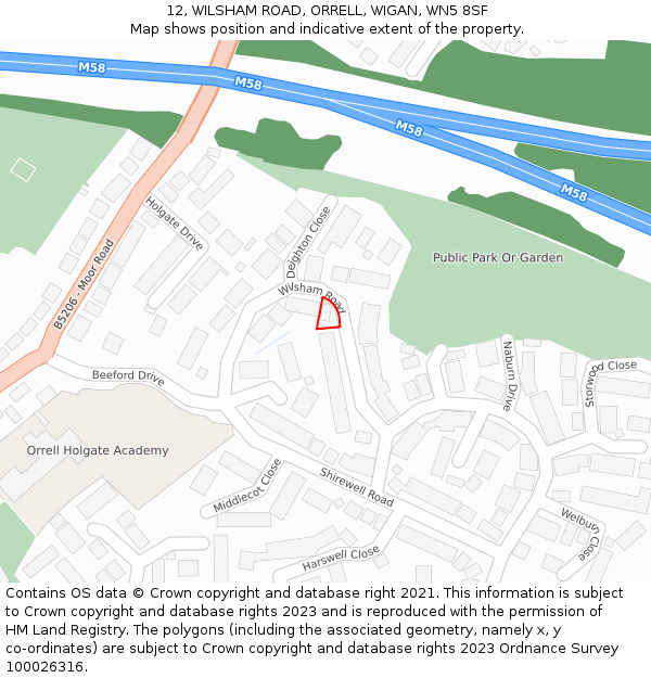 12, WILSHAM ROAD, ORRELL, WIGAN, WN5 8SF: Location map and indicative extent of plot