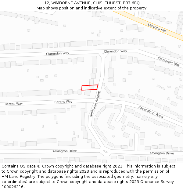 12, WIMBORNE AVENUE, CHISLEHURST, BR7 6RQ: Location map and indicative extent of plot