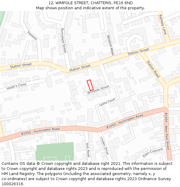 12, WIMPOLE STREET, CHATTERIS, PE16 6ND: Location map and indicative extent of plot