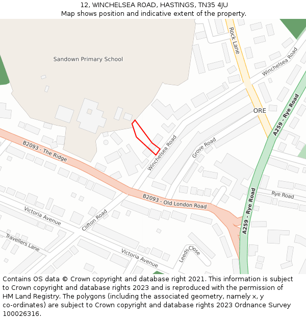 12, WINCHELSEA ROAD, HASTINGS, TN35 4JU: Location map and indicative extent of plot