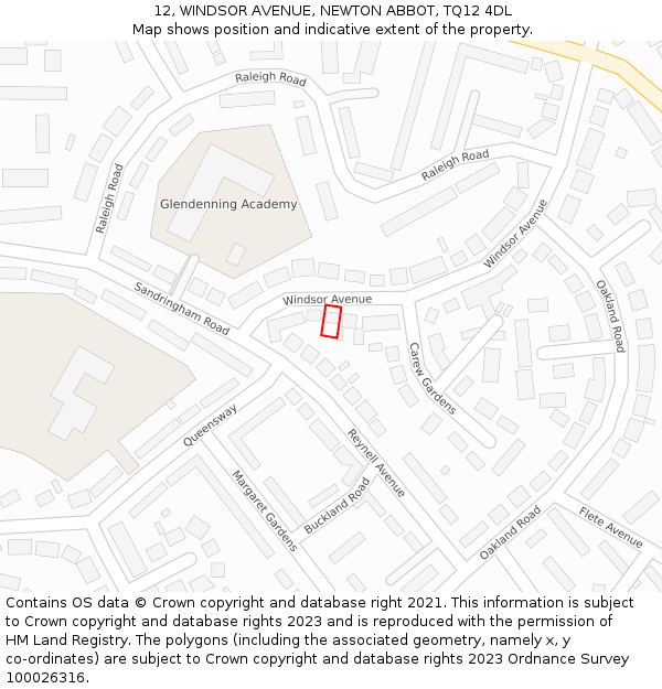 12, WINDSOR AVENUE, NEWTON ABBOT, TQ12 4DL: Location map and indicative extent of plot