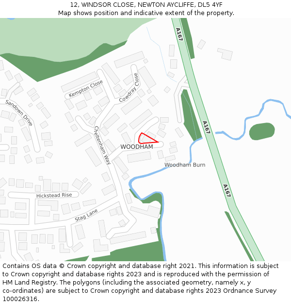 12, WINDSOR CLOSE, NEWTON AYCLIFFE, DL5 4YF: Location map and indicative extent of plot