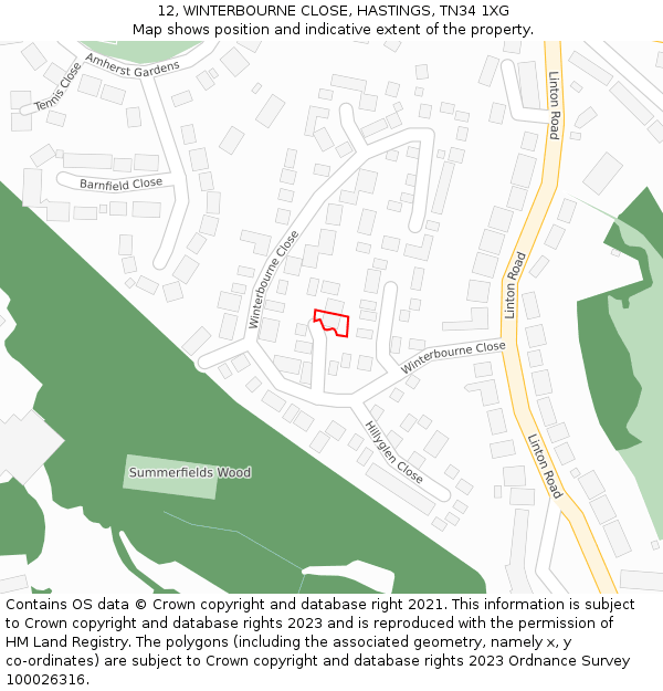 12, WINTERBOURNE CLOSE, HASTINGS, TN34 1XG: Location map and indicative extent of plot