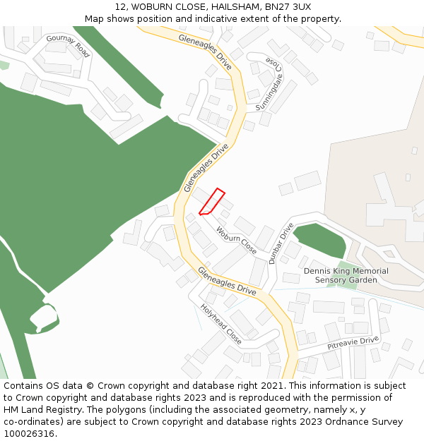 12, WOBURN CLOSE, HAILSHAM, BN27 3UX: Location map and indicative extent of plot