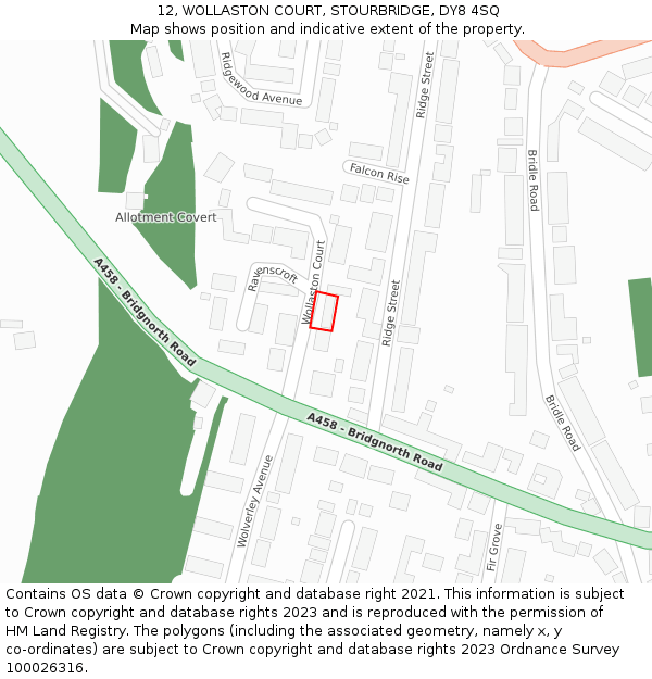 12, WOLLASTON COURT, STOURBRIDGE, DY8 4SQ: Location map and indicative extent of plot