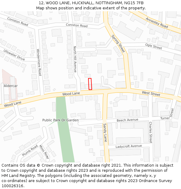 12, WOOD LANE, HUCKNALL, NOTTINGHAM, NG15 7FB: Location map and indicative extent of plot