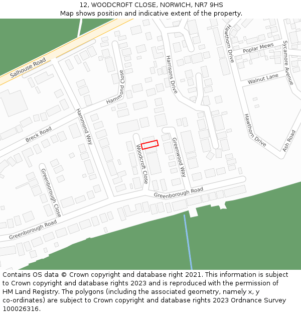 12, WOODCROFT CLOSE, NORWICH, NR7 9HS: Location map and indicative extent of plot