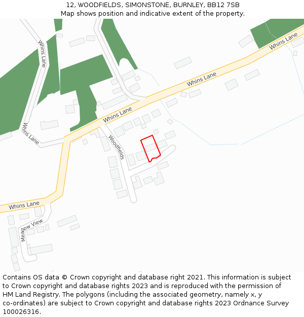 12, WOODFIELDS, SIMONSTONE, BURNLEY, BB12 7SB: Location map and indicative extent of plot