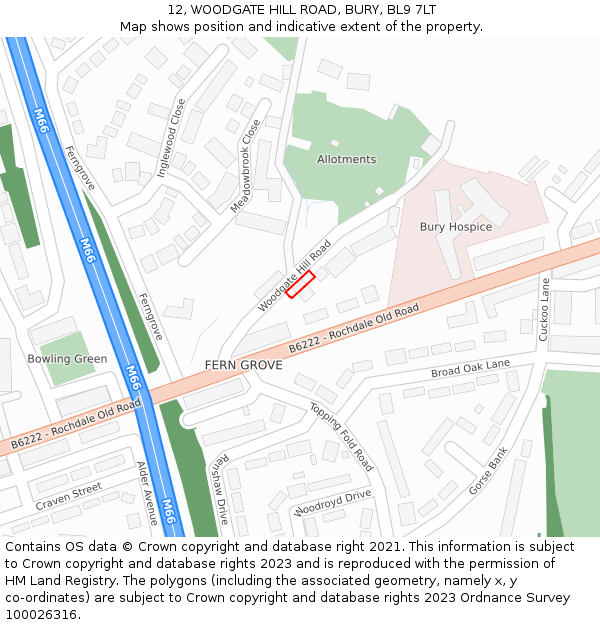 12, WOODGATE HILL ROAD, BURY, BL9 7LT: Location map and indicative extent of plot