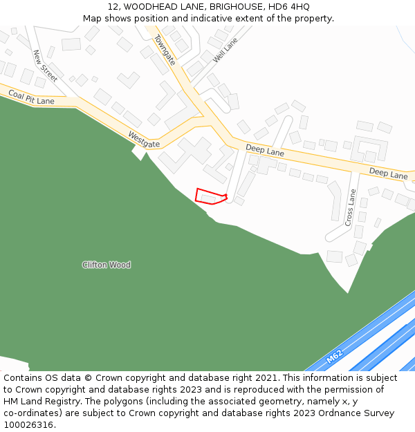12, WOODHEAD LANE, BRIGHOUSE, HD6 4HQ: Location map and indicative extent of plot