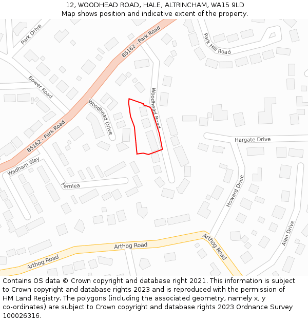 12, WOODHEAD ROAD, HALE, ALTRINCHAM, WA15 9LD: Location map and indicative extent of plot