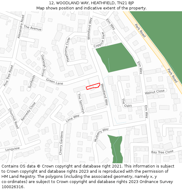 12, WOODLAND WAY, HEATHFIELD, TN21 8JP: Location map and indicative extent of plot