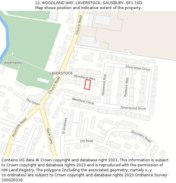 12, WOODLAND WAY, LAVERSTOCK, SALISBURY, SP1 1SD: Location map and indicative extent of plot