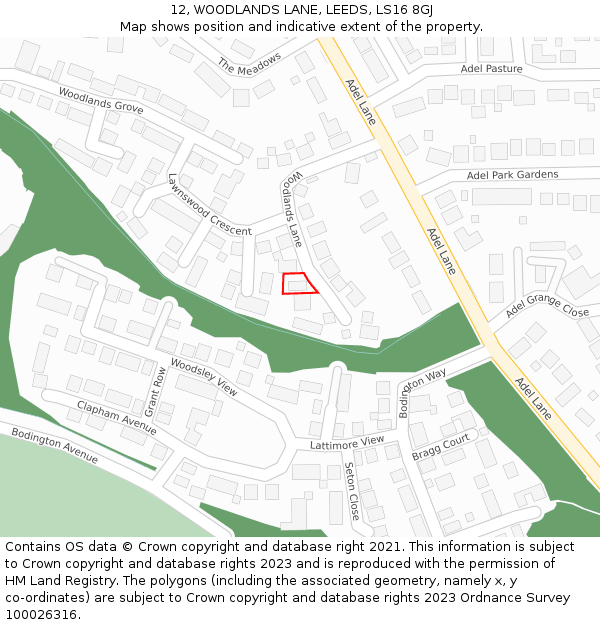 12, WOODLANDS LANE, LEEDS, LS16 8GJ: Location map and indicative extent of plot