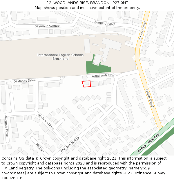 12, WOODLANDS RISE, BRANDON, IP27 0NT: Location map and indicative extent of plot