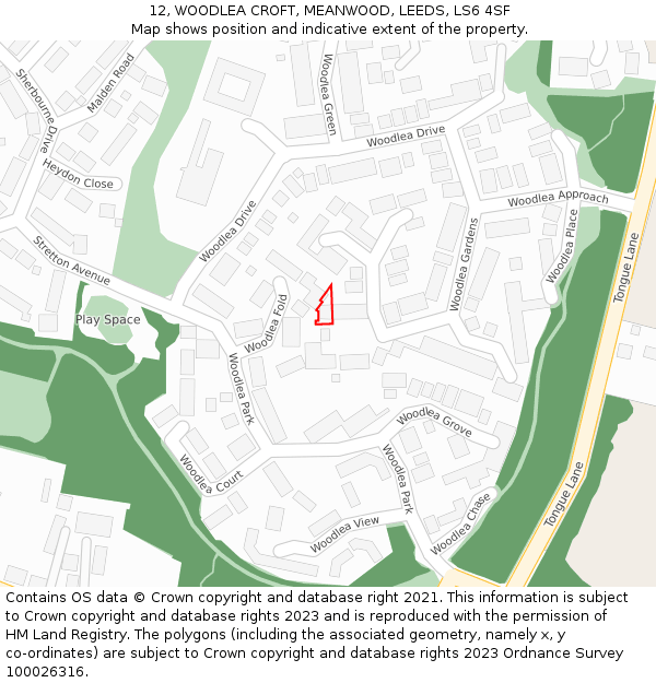 12, WOODLEA CROFT, MEANWOOD, LEEDS, LS6 4SF: Location map and indicative extent of plot