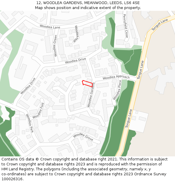 12, WOODLEA GARDENS, MEANWOOD, LEEDS, LS6 4SE: Location map and indicative extent of plot