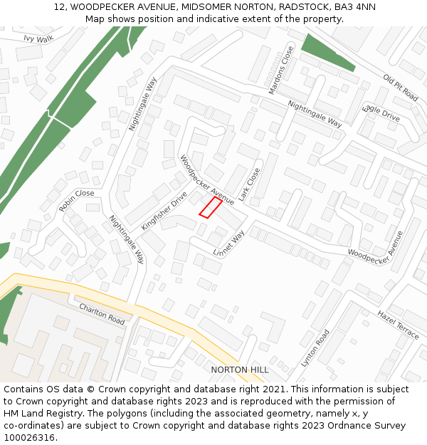 12, WOODPECKER AVENUE, MIDSOMER NORTON, RADSTOCK, BA3 4NN: Location map and indicative extent of plot