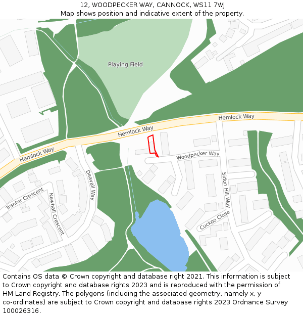 12, WOODPECKER WAY, CANNOCK, WS11 7WJ: Location map and indicative extent of plot